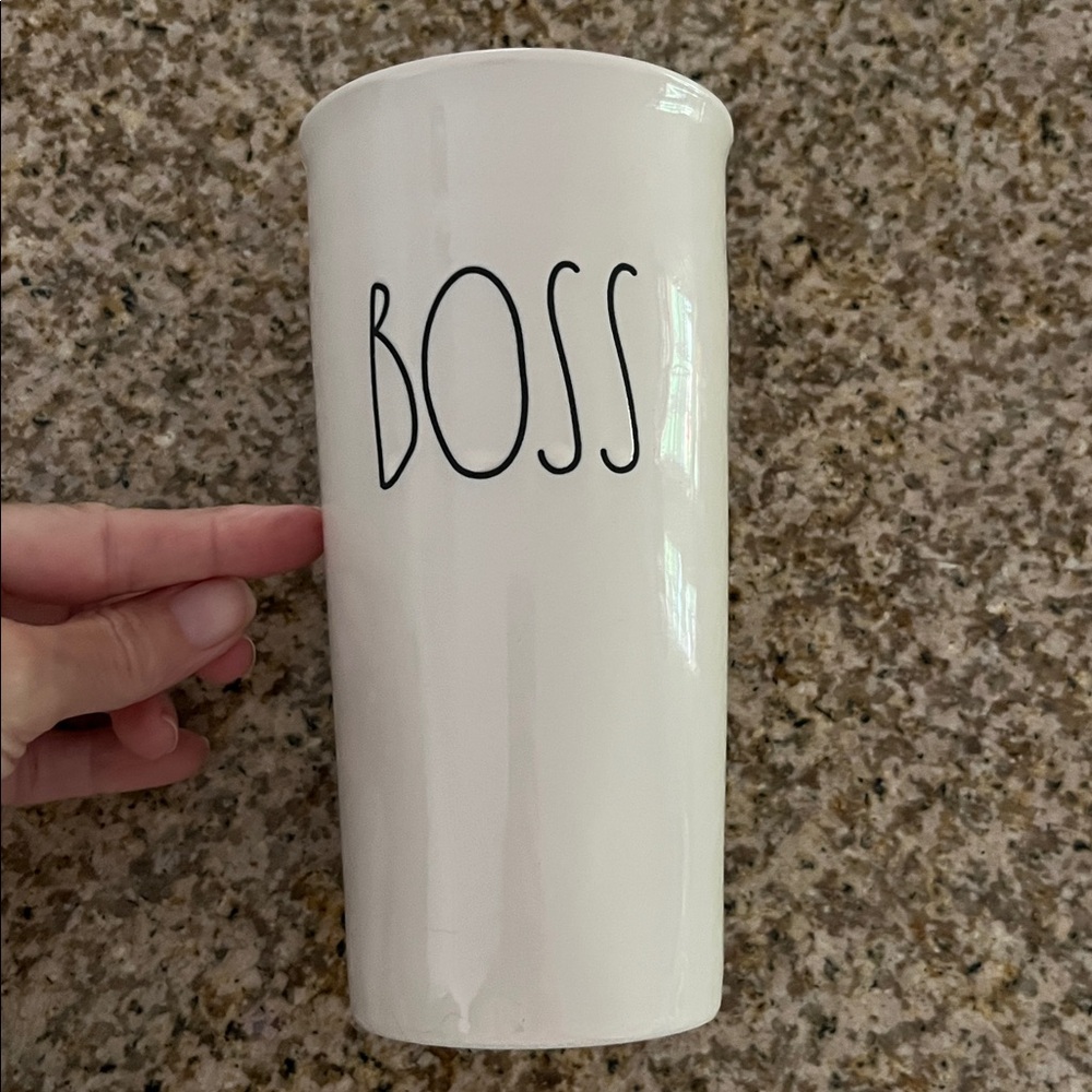Rae Dunn Boss Ceramic Travel Coffee Cup Mug